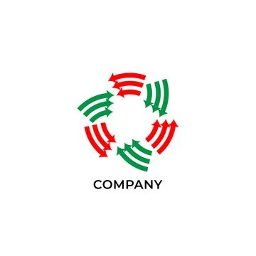 Three layers of circulation red and green arrows. Logo design template. Rec.. Illustrazione stock