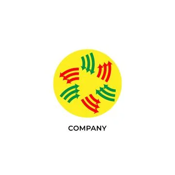 Three layers of red and green arrows with yellow ellipse shape behind. Circ.. Stock Illustration