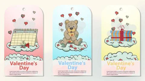 Three layouts of cards for the design of Valentines Day illustration in the s Illustrazione stock