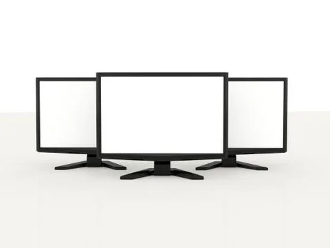 Three lcd monitors with white screen on white background Stock Illustration