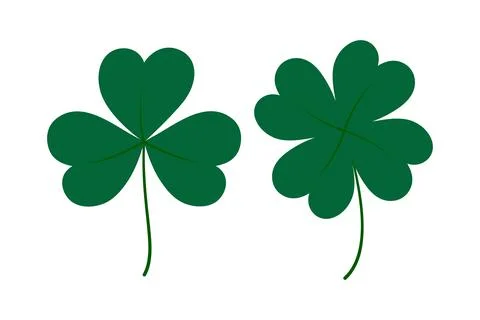 Three leaf and four leaf clover in trendy green. Design elements for stickers Stock Illustration