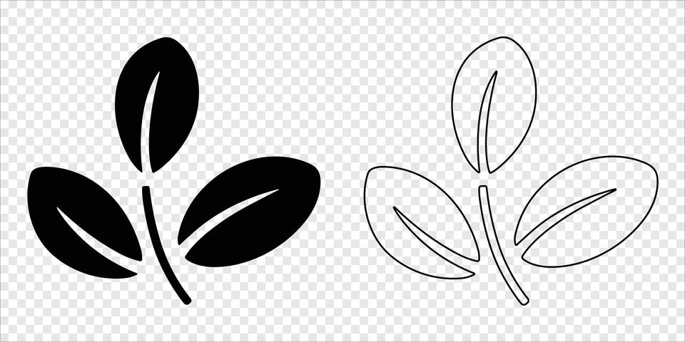 Three-leaf icon on single stem Silhouette and Outline Stockillustratie