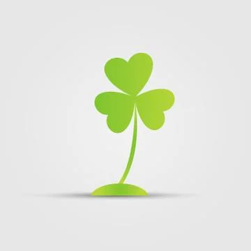 Three leaf Irish clover icon. Bright green shamrock, isolated on white,Vector Stock Illustration