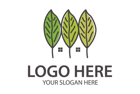 Three Leaf with Negative Space House Nature and Organic Logo Design	 Stock Illustration