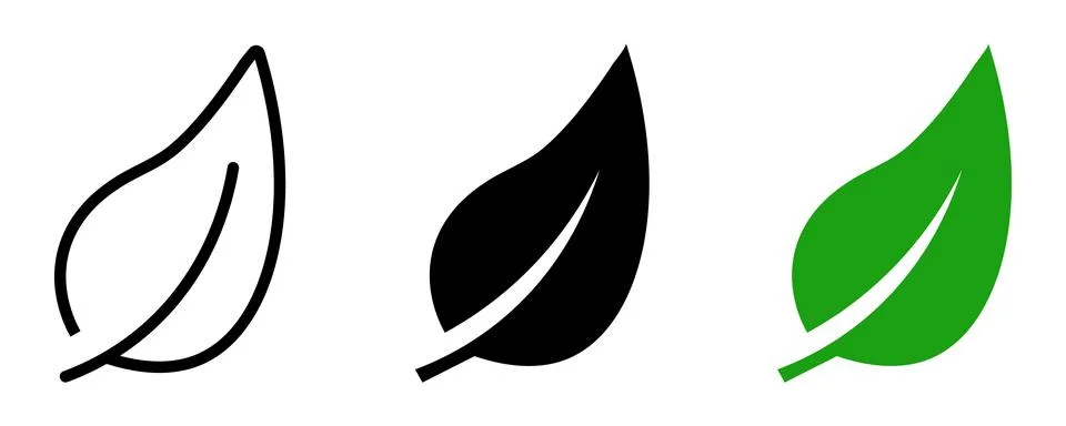 Three leaf outline solid black and green on white background leaf outline Illustrazione stock