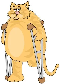 Three-legged cat on crutches Stock Illustration
