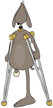 Three-legged dog on crutches Stock Illustration