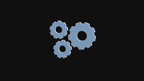 Three light blue gears turning on a dark black background, simple illustrat.. Stock Illustration