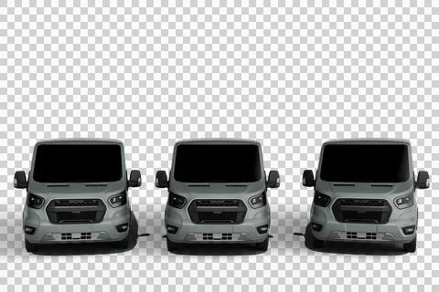 Three light-gray vans in a horizontal row, front view Stock Illustration