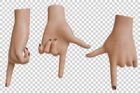 Three light-skinned human hands, each with dark painted nails Stock Illustration