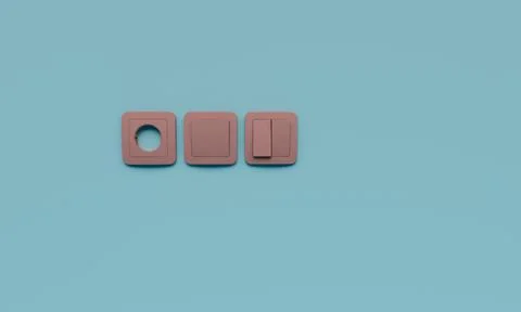 Three light switch on a light 3d render. font view. Stock Illustration
