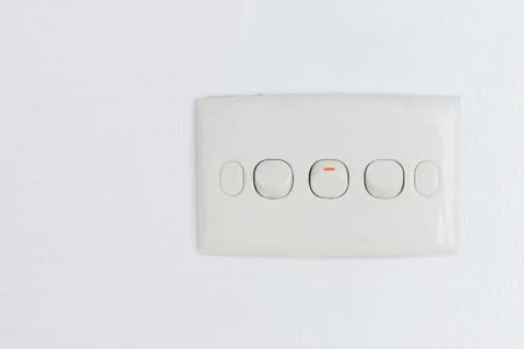 Three light switch trun off  two and one  trunon on white wall Stock Photos