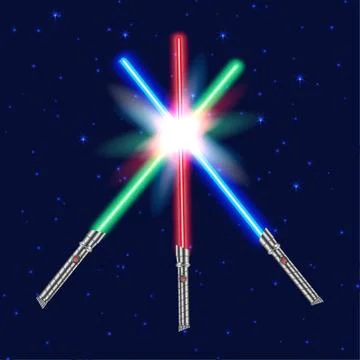 Three Light swords, shiny fight. Vector illustration Stock Illustration
