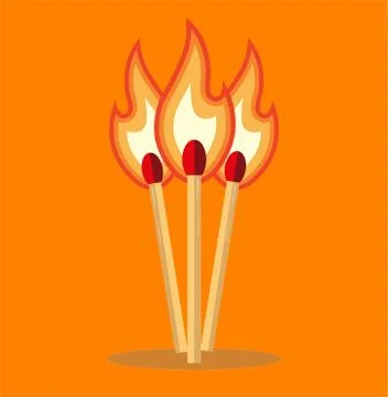 Three Lighted Matches vector illustration on an Orange background Illustrazione stock