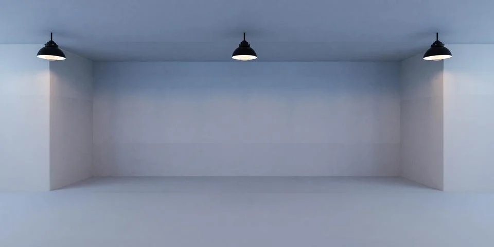 Three lights illuminate ceiling of empty room 3d render illustration Stock Illustration