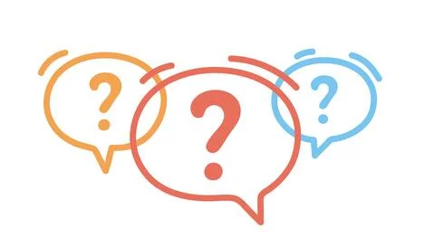 Three line colorful speech bubble icons with question marks. Concept of askin Stock Illustration
