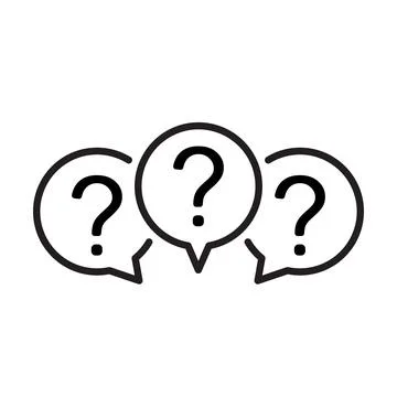 Three linear chat speech message bubbles with question marks icon vector for Stock Illustration