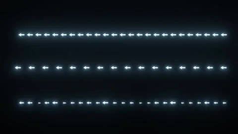 Three lines of glowing blue arrows moving left on black background Stock Footage 317612213