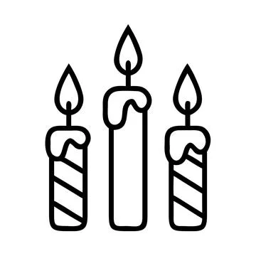 Three lit candles outline vector icon Stock Illustration
