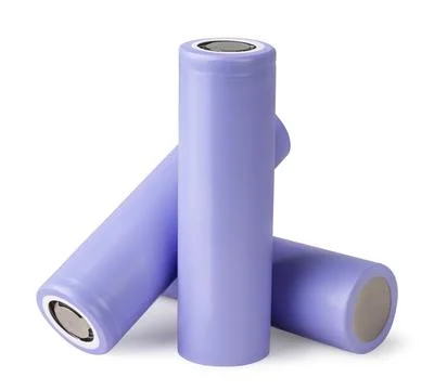 Three lithium batteries close-up on a white. Isolated Stock Photos