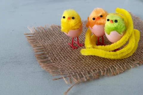 Three little colored chicks easter Stock Photos