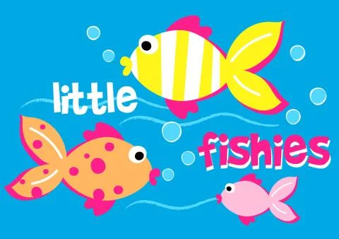 Three little fishies swimming in the sea Stock Illustration