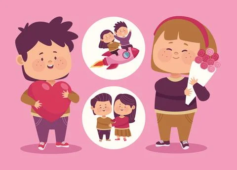 Three little lovers couples Stock Illustration