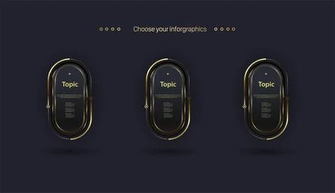 Three lLuxury Vector STEPs Infographic design in FIVE objects with golden Pr Stock Illustration