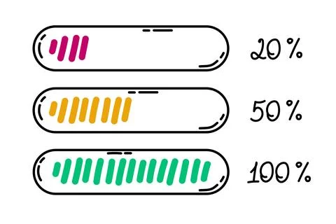 Three loading bars with different percentages Stock Illustration