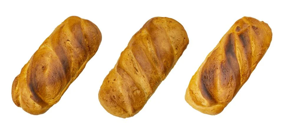 Three loafs of bread rectangular shaped, arranged on an angle isolated on w.. Stock Photos