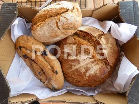Three loaves of artisanal bread Stock Photos