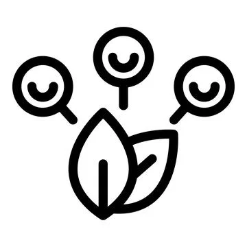 Three location pins with happy faces floating over two leaves Ilustração Stock