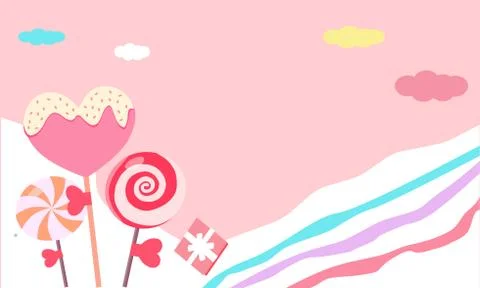 Three lollipops and multicolored clouds, vector graphics Stock Illustration
