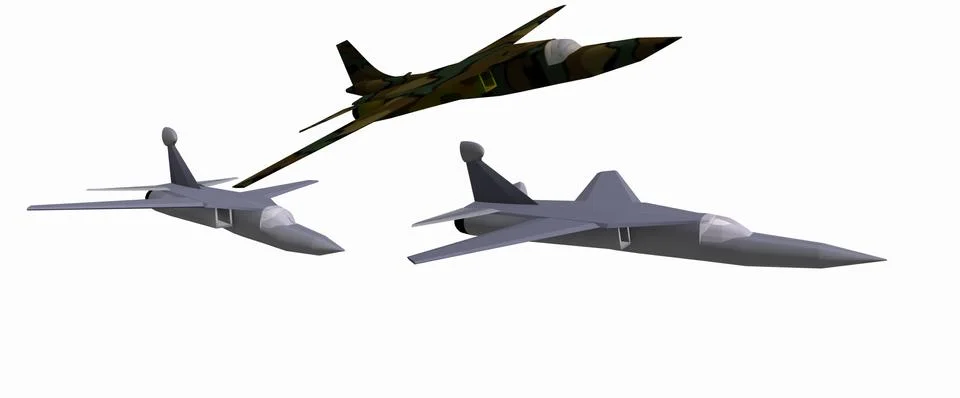 Three low-poly 3D models of combat aircraft Stock Illustration