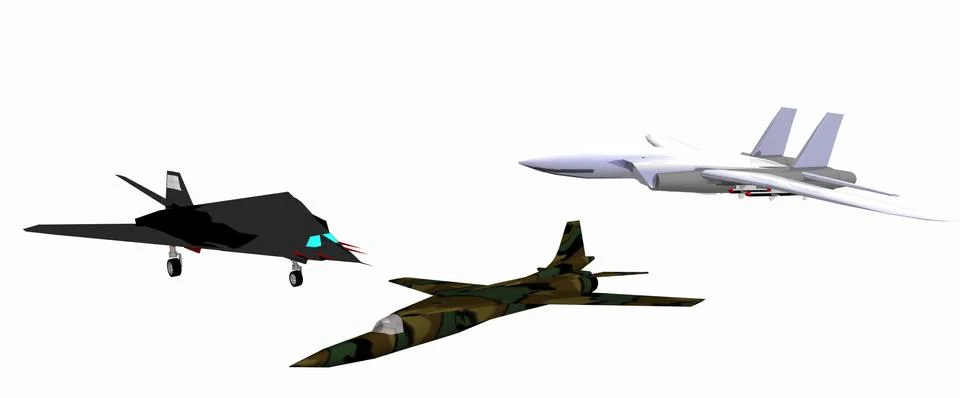 Three low-poly 3D models of combat aircraft Stock Illustration