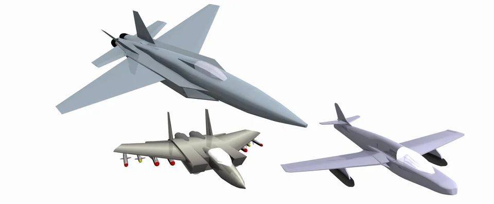 Three low-poly 3D models of combat aircraft Stock Illustration