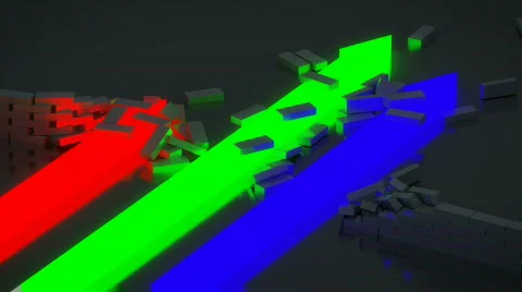 Three luminescent arrows breaking a wall. Stock Footage 874514