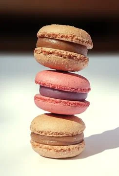 Three macaroons on the table Stock Photos
