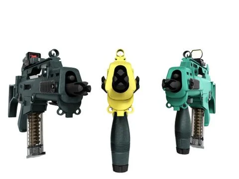Three machine look at the goal and the concept of offensive attacks 3d render Stock Illustration
