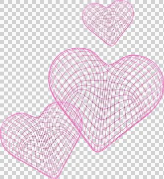 Three magenta 3D wireframe hearts are floating on transparent background, 스톡 일러스트