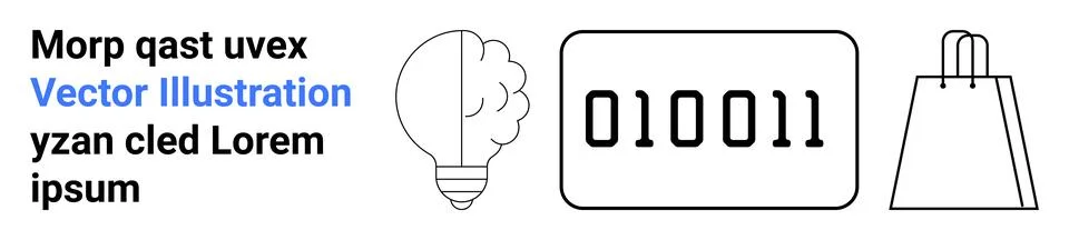 Three main elements include binary code in a rectangle, light bulb signifying Stock Illustration