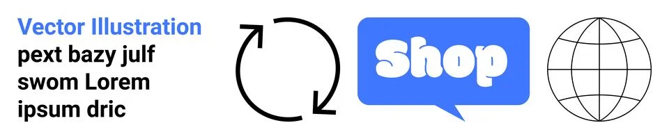 Three main elements include a circular arrow indicating navigation or refresh Stock Illustration