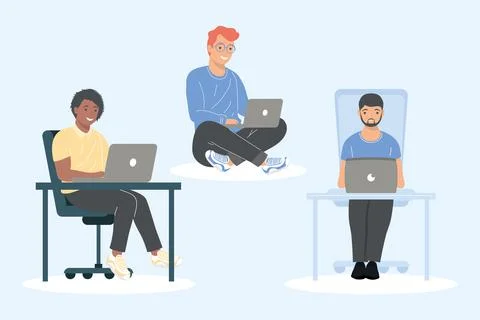 Three male developers working Stock Illustration