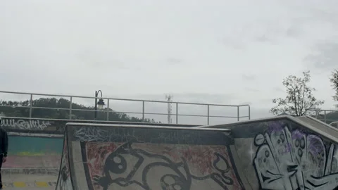 Three males jump and do tricks at skatepark Stock Footage 171492075