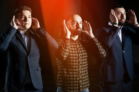 Three Man Prayer at Mosque Stock Photos