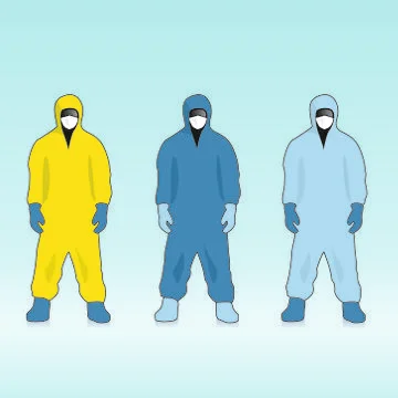 Three man in protective suit and respirator on green background Illustrazione stock