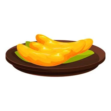Three mango sticky rice being served on wooden plate with banana leaf decoration Stock Illustration