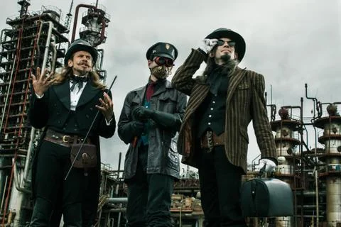 Three mans in steampunk style Stock Photos