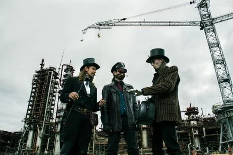 Three mans in steampunk style Fotos Stock