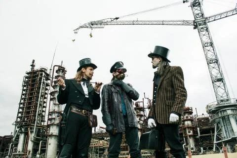 Three mans in steampunk style Fotos Stock